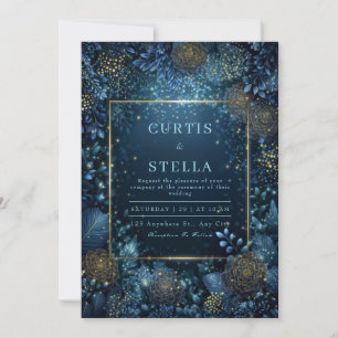 Enchanted Midnight Gold Floral Wedding Invitation