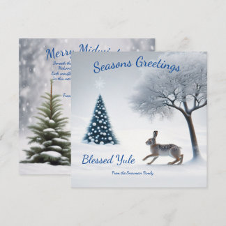 Enchanted Midwinter Hare: Personalized Solstice Holiday Card