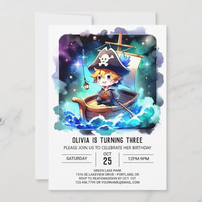 Enchanted Minimalist Pirate Birthday Invitation (Front)