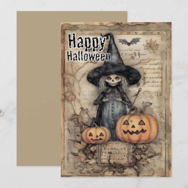 Enchanted Mischief  Witchy Whimsy in Autumn Shadow Holiday Card (Front/Back)