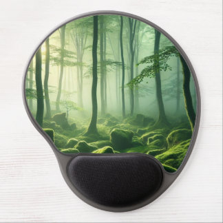 Enchanted Misty Forest Serene Green Woodland Scene Gel Mouse Pad