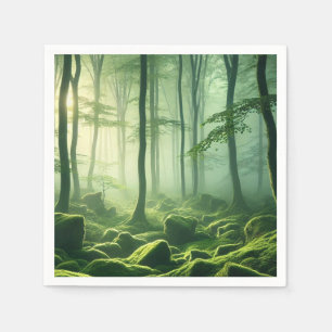 Enchanted Misty Forest Serene Green Woodland Scene Napkins