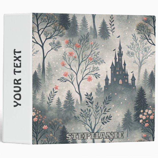 Enchanted Misty Forest with Dark Castle – Ethereal 3 Ring Binder (Front/Spine)