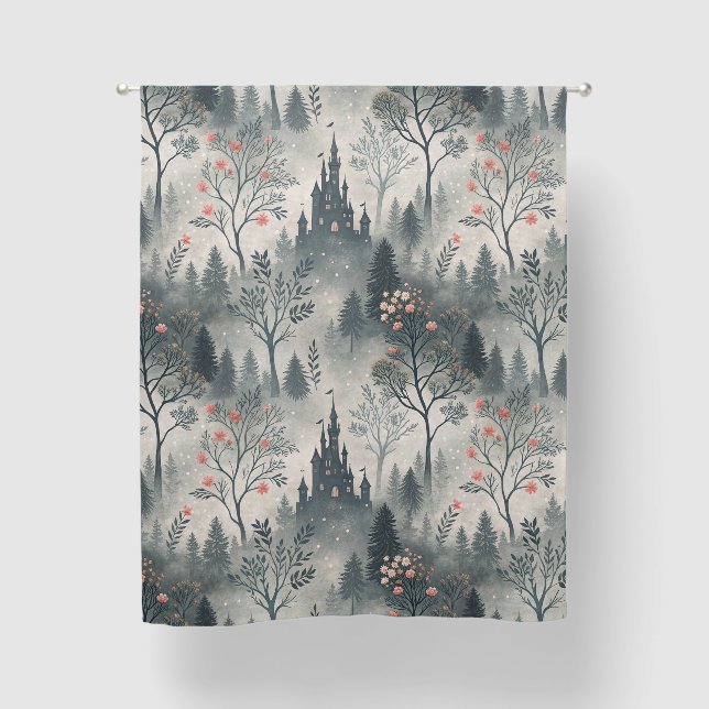 Enchanted Misty Forest with Dark Castle – Ethereal Blackout Curtains (Front)