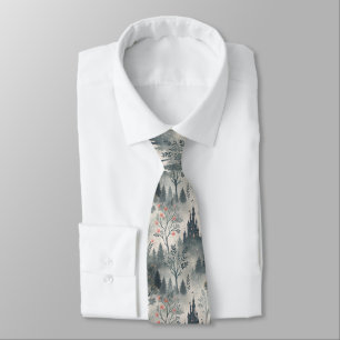 Enchanted Misty Forest with Dark Castle – Ethereal Neck Tie