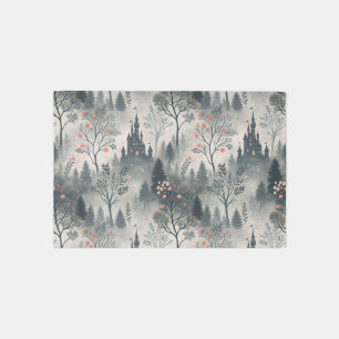 Enchanted Misty Forest with Dark Castle – Ethereal Outdoor Rug