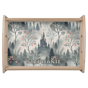Enchanted Misty Forest with Dark Castle – Ethereal Serving Tray