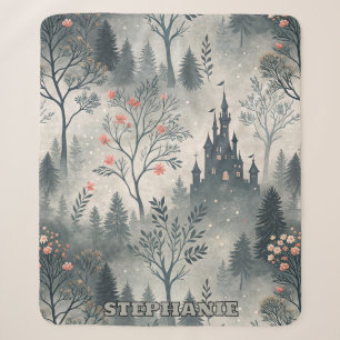 Enchanted Misty Forest with Dark Castle – Ethereal Sherpa Blanket