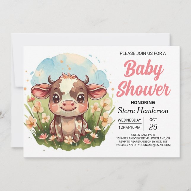 Enchanted Modern Barnyard Cow Baby Showe Invitation (Front)