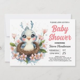 Enchanted Modern Into the Woods Bird Baby Shower Invitation