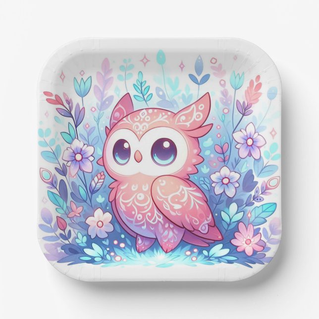 Enchanted Modern Owl Baby Shower Paper Plates (Front)