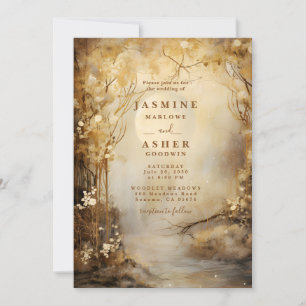 Enchanted Moon Forest Portal Gold Wedding Invitation