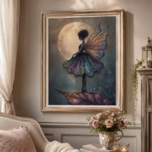 Enchanted Moonlight Fairy Watercolor Fantasy Art Poster
