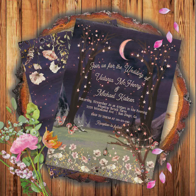 Enchanted Moonlight Floral Forest Wedding Invitation | Zazzle