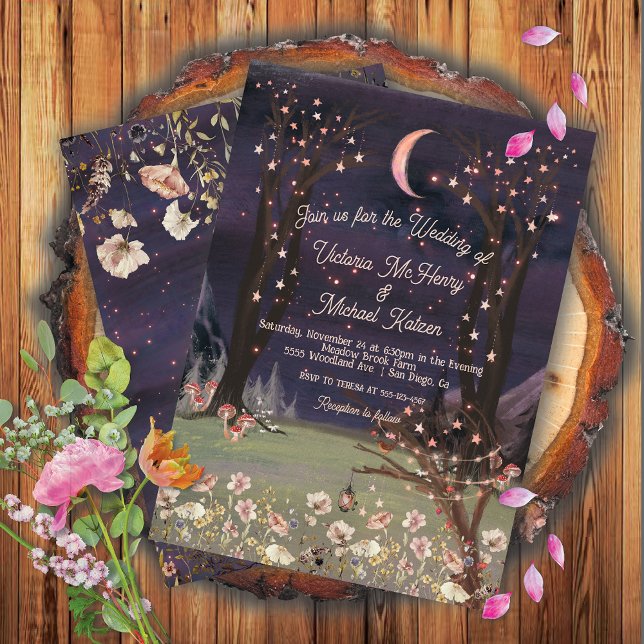 Enchanted Moonlight Floral Forest Wedding Invitation (Creator Uploaded)