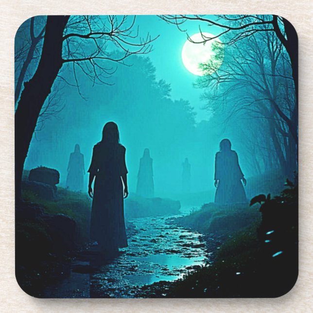 Enchanted Moonlight Forest Spirits Beverage Coaster (Front)