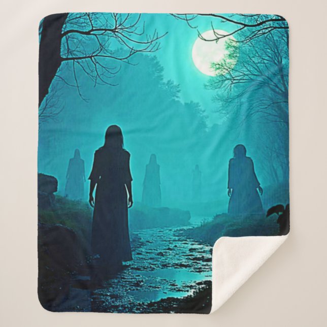 Enchanted Moonlight Forest Spirits Design Sherpa Blanket (Front)