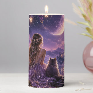 Enchanted Moonlight Purple Fantasy Night Pillar Candle