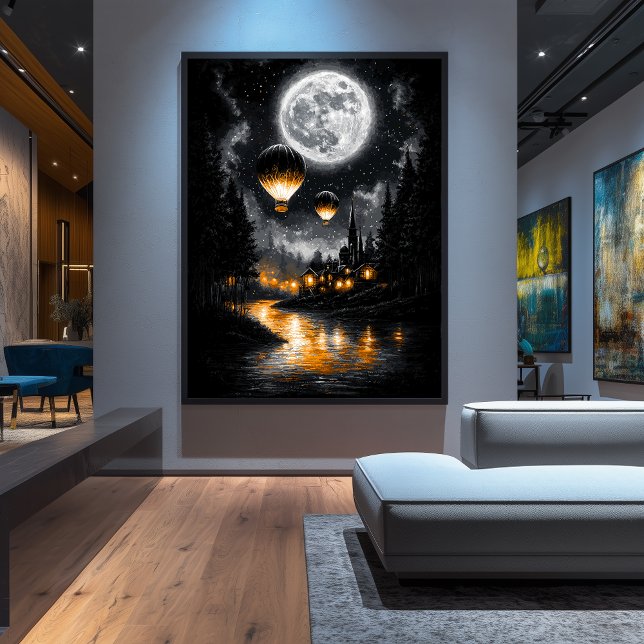 Enchanted Moonlit Flight – Vintage Hot Air Balloon Poster (Creator Uploaded)