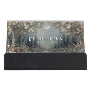 Enchanted Moonlit Forest Sparkling Night Desk Business Card Holder