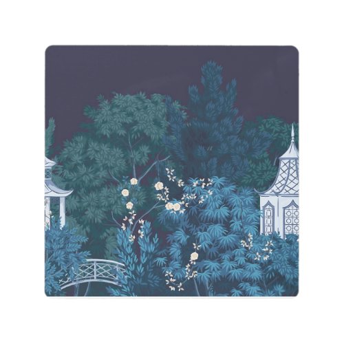 Enchanted Moonlit Gardens Chinoiserie  Metal Print