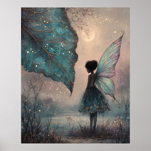 Enchanted Moonlit Leaf Fairy Fantasy Art Poster (Front)