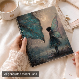 Enchanted Moonlit Leaf Fairy Watercolor Fantasy Notebook