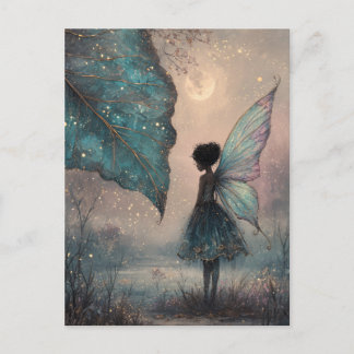 Enchanted Moonlit Leaf Fairy Watercolor Fantasy Postcard