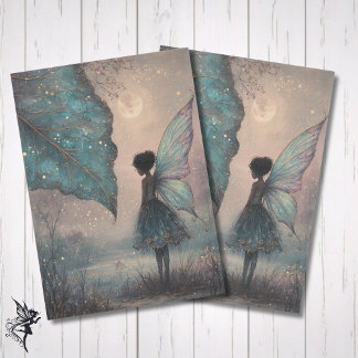 Enchanted Moonlit Leaf Fairy Watercolor Fantasy Tissue Paper