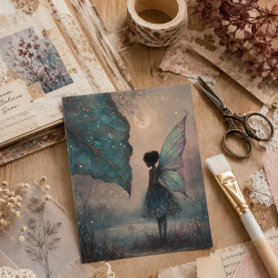 Enchanted Moonlit Leaf Fairy Watercolor Fantasy Wrapping Paper Sheets