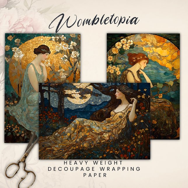 Enchanted Moonlit Maiden Floral Mosaic Decoupage Wrapping Paper Sheets (Creator Uploaded)