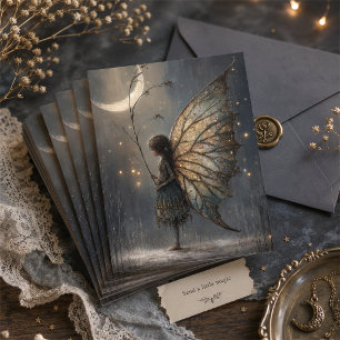 Enchanted Moonlit Woodland Fairy Watercolor Postcard