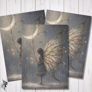 Enchanted Moonlit Woodland Fairy Watercolor Tissue Paper