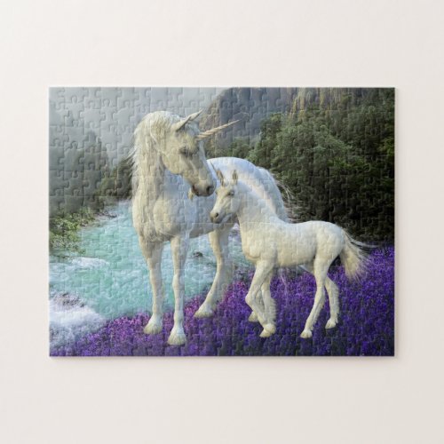 Enchanted Mother Unicorn and Foal Baby  Jigsaw Puzzle