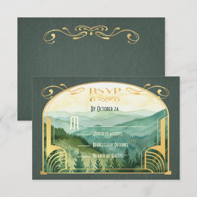 Enchanted Mountain Forest Art Nouveau RSVP Invitation (Front/Back)