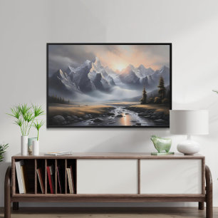 Enchanted Mountain Landscape Whimsical Home Poster