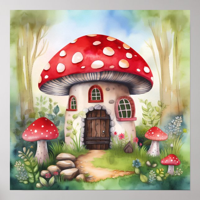 Enchanted Mushroom Art Cottage Poster (Front)