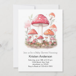 Enchanted Mushroom Blissful Pink Girl Baby Shower Invitation