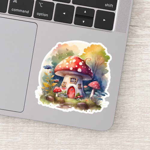 Enchanted Mushroom Cottage Watercolor Sticker