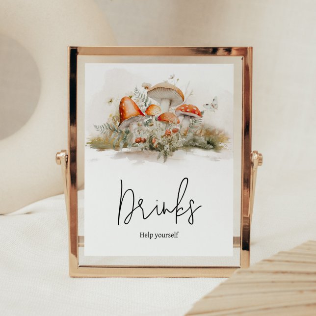 Enchanted Mushroom Forest Baby Shower Drinks Poster (Enchanted Mushroom Baby Shower Drinks Sign)