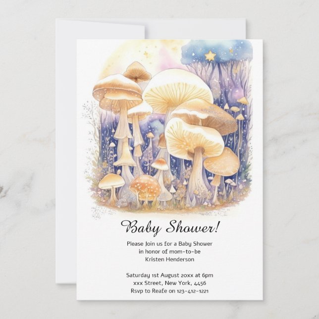 Enchanted Mushroom Forest Baby Shower Invitation (Front)