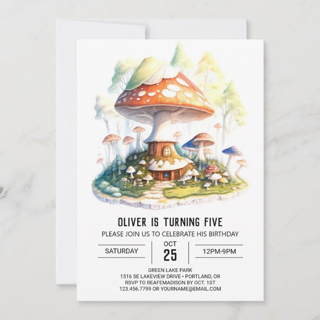 Enchanted Mushroom Forest Birthday Invitation (Front)