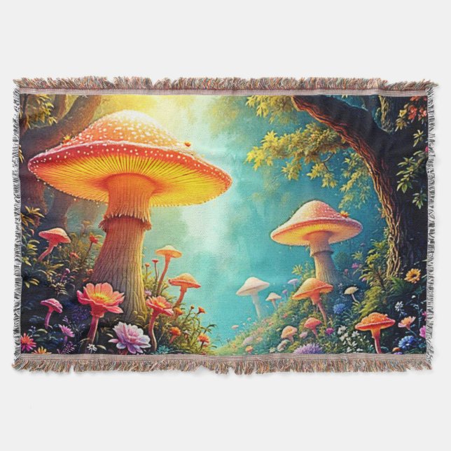 Enchanted Mushroom Forest Dream Throw Blanket (Front)