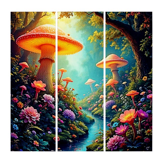 Enchanted Mushroom Forest Dream Triptych (Front)