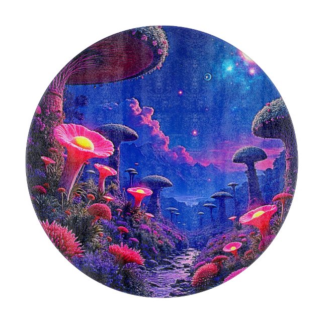 Enchanted Mushroom Forest Night Design Cutting Board (Front)