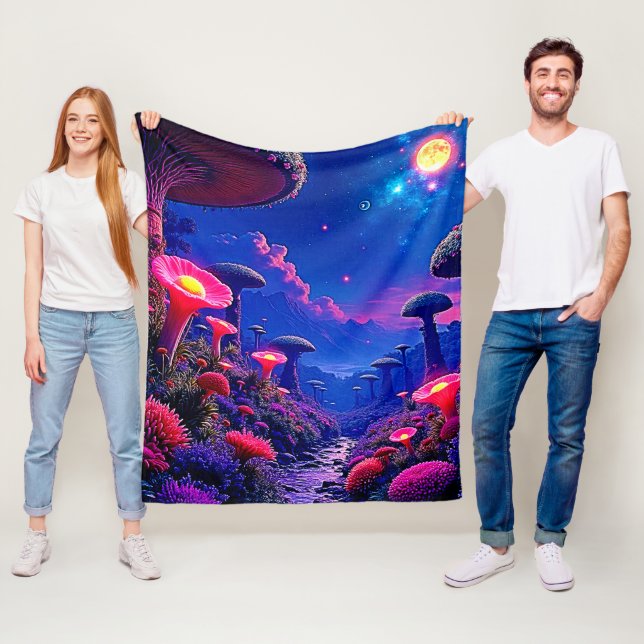 Enchanted Mushroom Forest Night Design Fleece Blanket (In Situ)