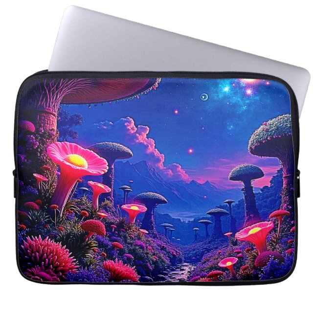 Enchanted Mushroom Forest Night Design Laptop Sleeve (Front)