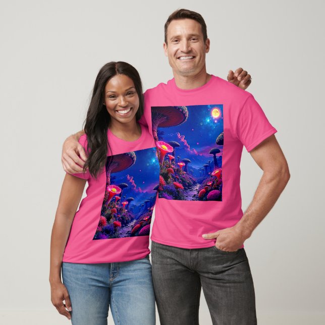 Enchanted Mushroom Forest Night Design T-Shirt (Unisex)
