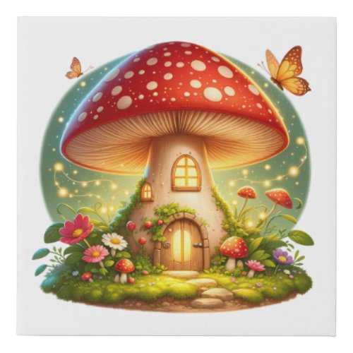 Enchanted Mushroom House Magical Cottage Faux Canvas Print