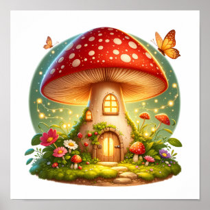 Enchanted Mushroom House Magical Cottage Kids Poster